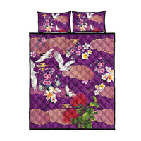 Hawaiian and Japanese Culture Together Quilt Bed Set Purple Ohia Lehua Plumeria and Sakura Blooming LT03 - Polynesian Pride