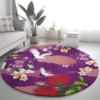 Hawaiian and Japanese Culture Together Round Carpet Purple Ohia Lehua Plumeria and Sakura Blooming LT03 - Polynesian Pride