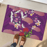Hawaiian and Japanese Culture Together Rubber Doormat Purple Ohia Lehua Plumeria and Sakura Blooming LT03 - Polynesian Pride