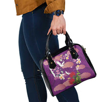 Hawaiian and Japanese Culture Together Shoulder Handbag Purple Ohia Lehua Plumeria and Sakura Blooming LT03 - Polynesian Pride