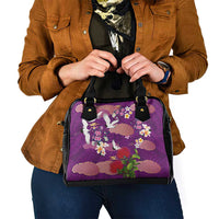 Hawaiian and Japanese Culture Together Shoulder Handbag Purple Ohia Lehua Plumeria and Sakura Blooming LT03 - Polynesian Pride