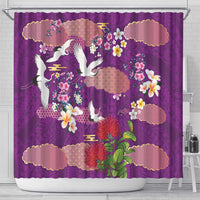 Hawaiian and Japanese Culture Together Shower Curtain Purple Ohia Lehua Plumeria and Sakura Blooming LT03 - Polynesian Pride