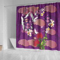 Hawaiian and Japanese Culture Together Shower Curtain Purple Ohia Lehua Plumeria and Sakura Blooming LT03 - Polynesian Pride