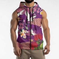 Hawaiian and Japanese Culture Together Sleeveless Zip Hoodie Purple Ohia Lehua Plumeria and Sakura Blooming LT03 - Polynesian Pride