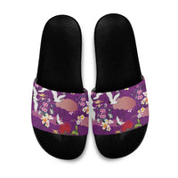 Hawaiian and Japanese Culture Together Slide Sandals Purple Ohia Lehua Plumeria and Sakura Blooming LT03 Purple - Polynesian Pride