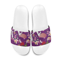 Hawaiian and Japanese Culture Together Slide Sandals Purple Ohia Lehua Plumeria and Sakura Blooming LT03 Purple - Polynesian Pride