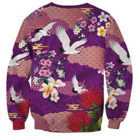 Hawaiian and Japanese Culture Together Sweatshirt Purple Ohia Lehua Plumeria and Sakura Blooming LT03 - Polynesian Pride