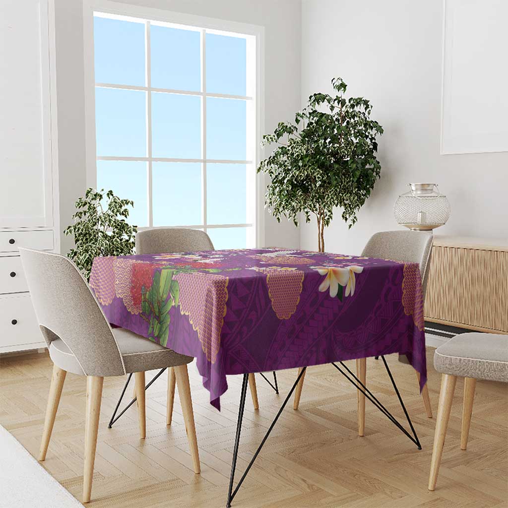 Hawaiian and Japanese Culture Together Tablecloth Purple Ohia Lehua Plumeria and Sakura Blooming LT03 - Polynesian Pride