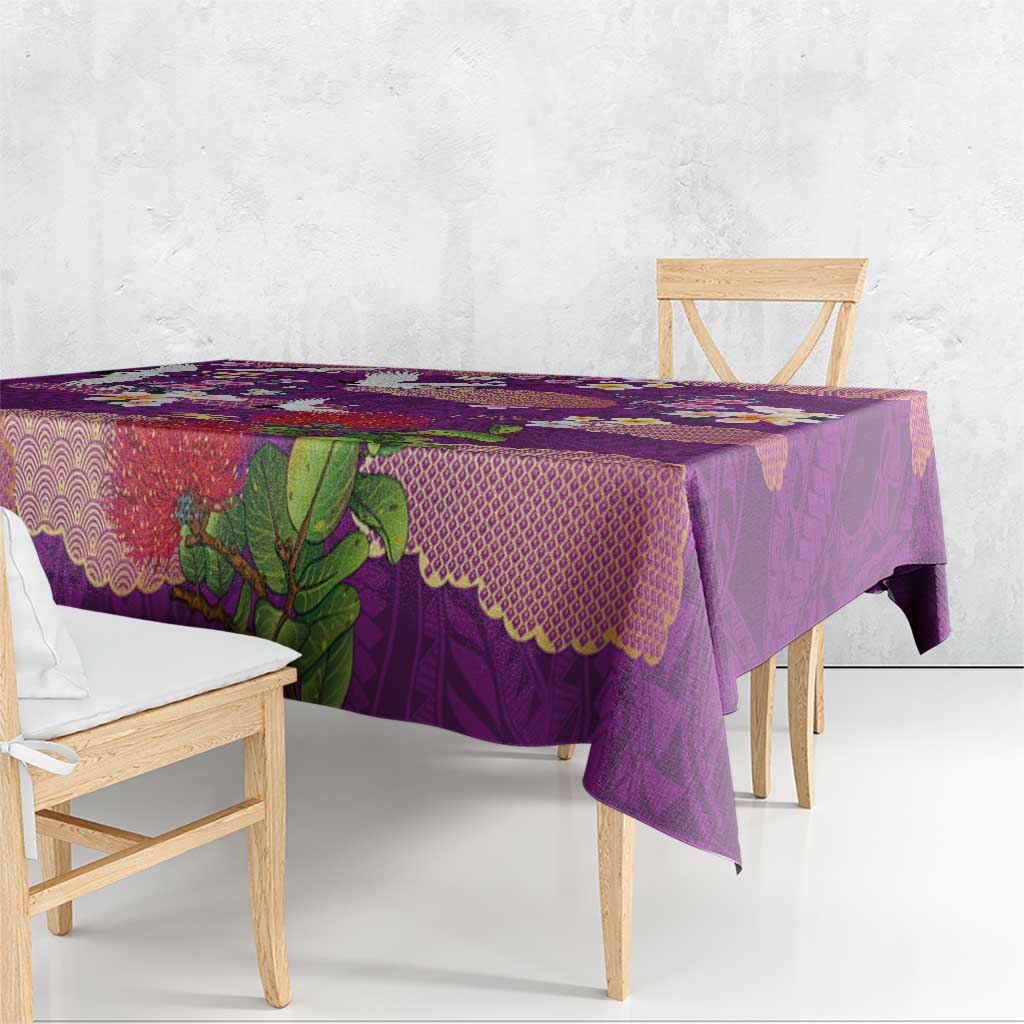 Hawaiian and Japanese Culture Together Tablecloth Purple Ohia Lehua Plumeria and Sakura Blooming LT03 - Polynesian Pride