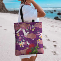 Hawaiian and Japanese Culture Together Tote Bag Purple Ohia Lehua Plumeria and Sakura Blooming LT03 - Polynesian Pride