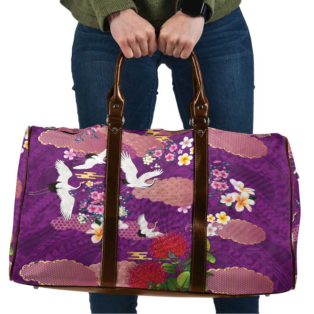 Hawaiian and Japanese Culture Together Travel Bag Purple Ohia Lehua Plumeria and Sakura Blooming LT03 Purple - Polynesian Pride