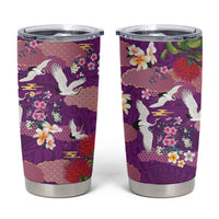 Hawaiian and Japanese Culture Together Tumbler Cup Purple Ohia Lehua Plumeria and Sakura Blooming LT03 Purple - Polynesian Pride