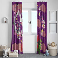 Hawaiian and Japanese Culture Together Window Curtain Purple Ohia Lehua Plumeria and Sakura Blooming LT03 - Polynesian Pride