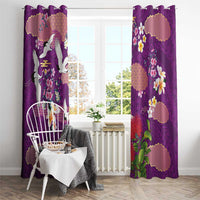 Hawaiian and Japanese Culture Together Window Curtain Purple Ohia Lehua Plumeria and Sakura Blooming LT03 - Polynesian Pride