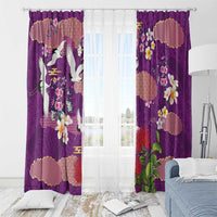 Hawaiian and Japanese Culture Together Window Curtain Purple Ohia Lehua Plumeria and Sakura Blooming LT03 - Polynesian Pride