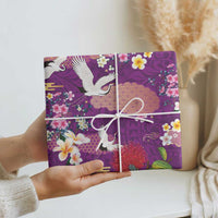 Hawaiian and Japanese Culture Together Wrapping Paper Purple Ohia Lehua Plumeria and Sakura Blooming LT03 - Polynesian Pride