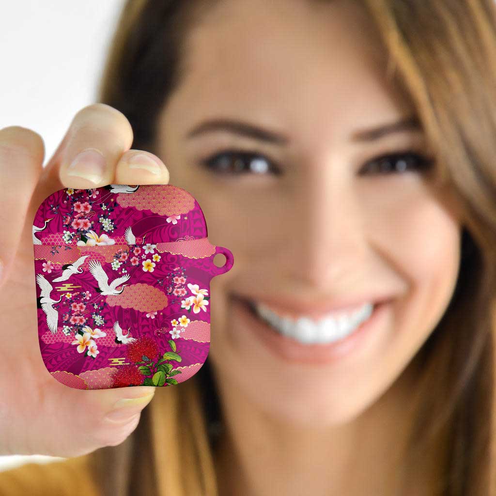 Hawaiian and Japanese Culture Together AirPods Case Pink Ohia Lehua Plumeria and Sakura Blooming LT03 - Polynesian Pride