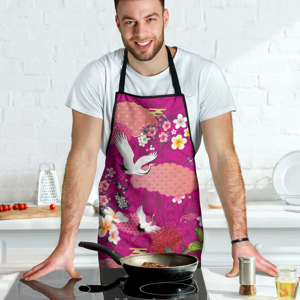 Hawaiian and Japanese Culture Together Apron Pink Ohia Lehua Plumeria and Sakura Blooming LT03 - Polynesian Pride