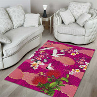 Hawaiian and Japanese Culture Together Area Rug Pink Ohia Lehua Plumeria and Sakura Blooming LT03 - Polynesian Pride