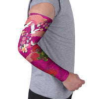 Hawaiian and Japanese Culture Together Arm Sleeves Pink Ohia Lehua Plumeria and Sakura Blooming LT03 - Polynesian Pride