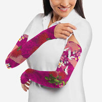 Hawaiian and Japanese Culture Together Arm Sleeves Pink Ohia Lehua Plumeria and Sakura Blooming LT03 - Polynesian Pride