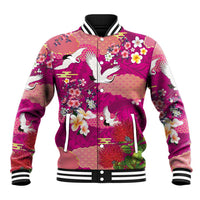 Hawaiian and Japanese Culture Together Baseball Jacket Pink Ohia Lehua Plumeria and Sakura Blooming LT03 Unisex Pink - Polynesian Pride