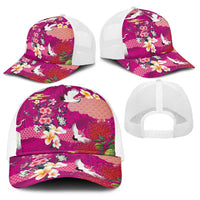 Hawaiian and Japanese Culture Together Baseball Net Cap Pink Ohia Lehua Plumeria and Sakura Blooming LT03 - Polynesian Pride