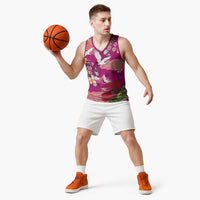 Hawaiian and Japanese Culture Together Basketball Jersey Pink Ohia Lehua Plumeria and Sakura Blooming LT03 - Polynesian Pride