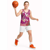Hawaiian and Japanese Culture Together Basketball Jersey Pink Ohia Lehua Plumeria and Sakura Blooming LT03 - Polynesian Pride
