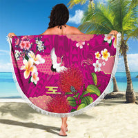 Hawaiian and Japanese Culture Together Beach Blanket Pink Ohia Lehua Plumeria and Sakura Blooming LT03 - Polynesian Pride