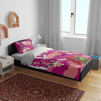 Hawaiian and Japanese Culture Together Bedding Set Pink Ohia Lehua Plumeria and Sakura Blooming LT03 - Polynesian Pride