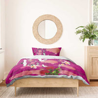 Hawaiian and Japanese Culture Together Bedding Set Pink Ohia Lehua Plumeria and Sakura Blooming LT03 - Polynesian Pride