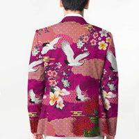 Hawaiian and Japanese Culture Together Blazer Pink Ohia Lehua Plumeria and Sakura Blooming LT03 - Polynesian Pride