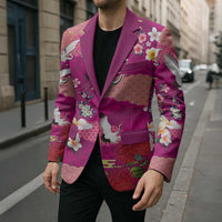 Hawaiian and Japanese Culture Together Blazer Pink Ohia Lehua Plumeria and Sakura Blooming LT03 - Polynesian Pride