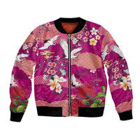 Hawaiian and Japanese Culture Together Bomber Jacket Pink Ohia Lehua Plumeria and Sakura Blooming LT03 Unisex Pink - Polynesian Pride