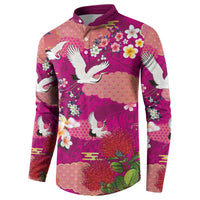 Hawaiian and Japanese Culture Together Button Sweatshirt Pink Ohia Lehua Plumeria and Sakura Blooming LT03 - Polynesian Pride