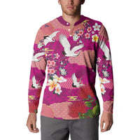 Hawaiian and Japanese Culture Together Button Sweatshirt Pink Ohia Lehua Plumeria and Sakura Blooming LT03 - Polynesian Pride