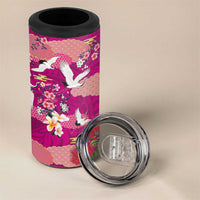 Hawaiian and Japanese Culture Together 4 in 1 Can Cooler Tumbler Pink Ohia Lehua Plumeria and Sakura Blooming LT03 - Polynesian Pride