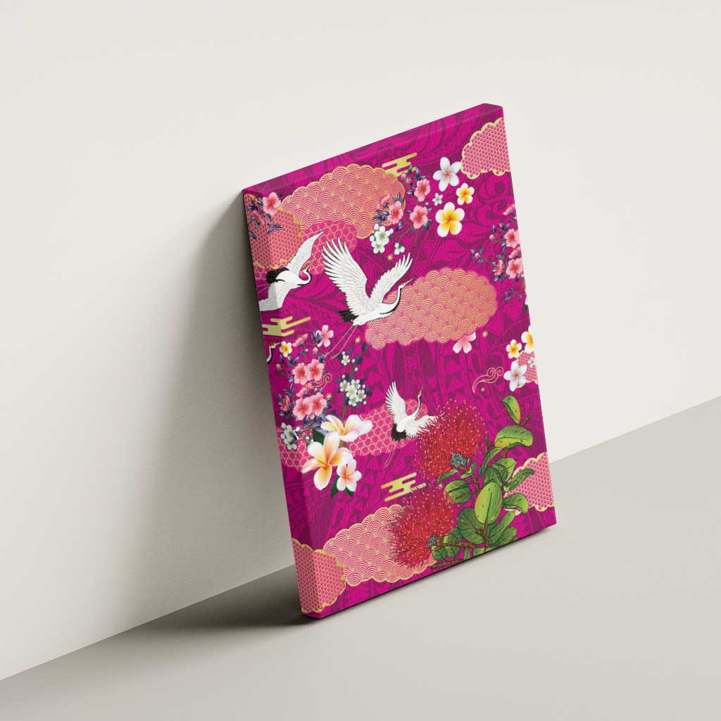 Hawaiian and Japanese Culture Together Canvas Wall Art Pink Ohia Lehua Plumeria and Sakura Blooming LT03 - Polynesian Pride