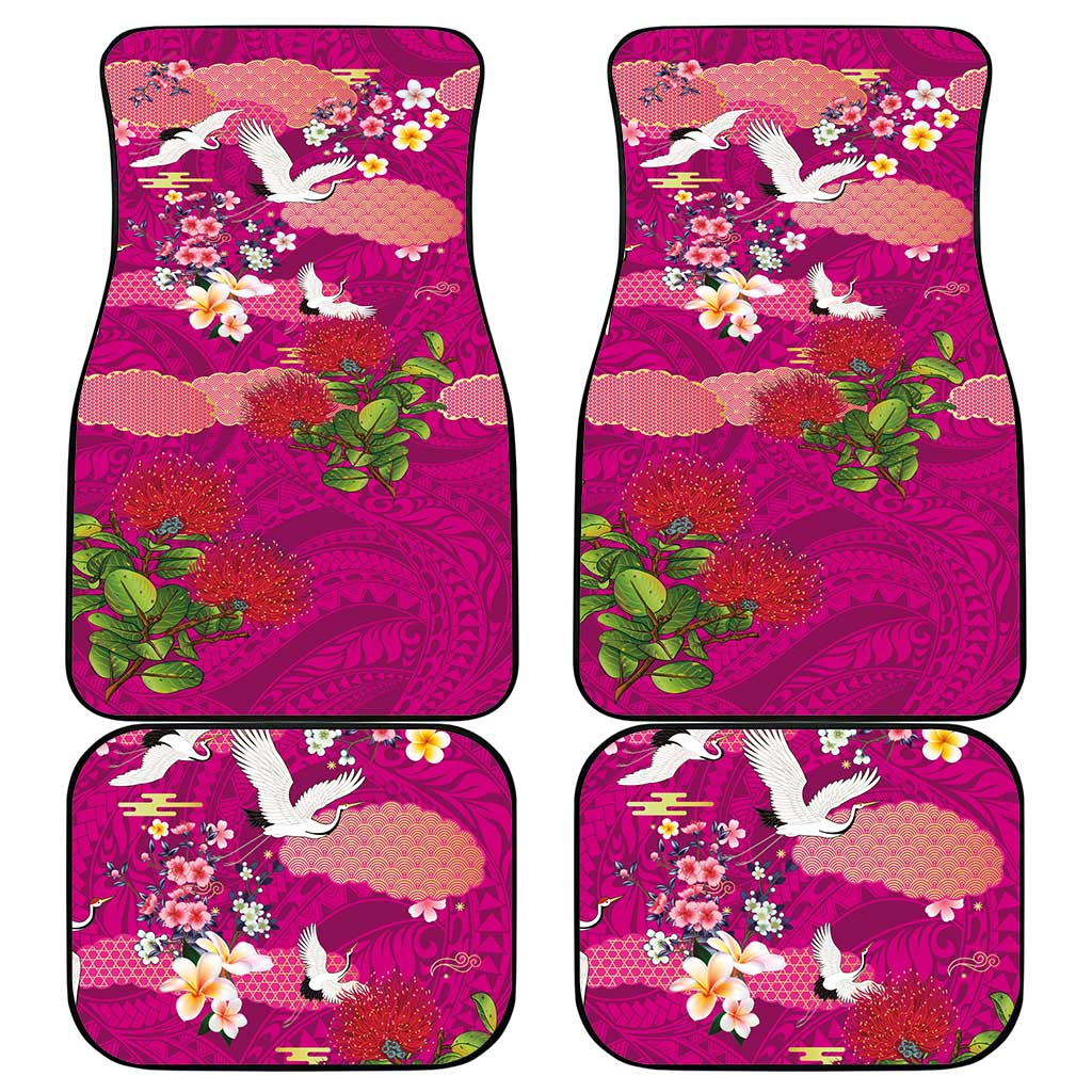 Hawaiian and Japanese Culture Together Car Mats Pink Ohia Lehua Plumeria and Sakura Blooming LT03 - Polynesian Pride