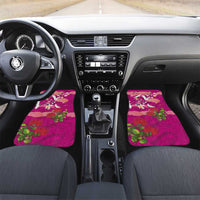 Hawaiian and Japanese Culture Together Car Mats Pink Ohia Lehua Plumeria and Sakura Blooming LT03 Set 2pcs - Front Pink - Polynesian Pride