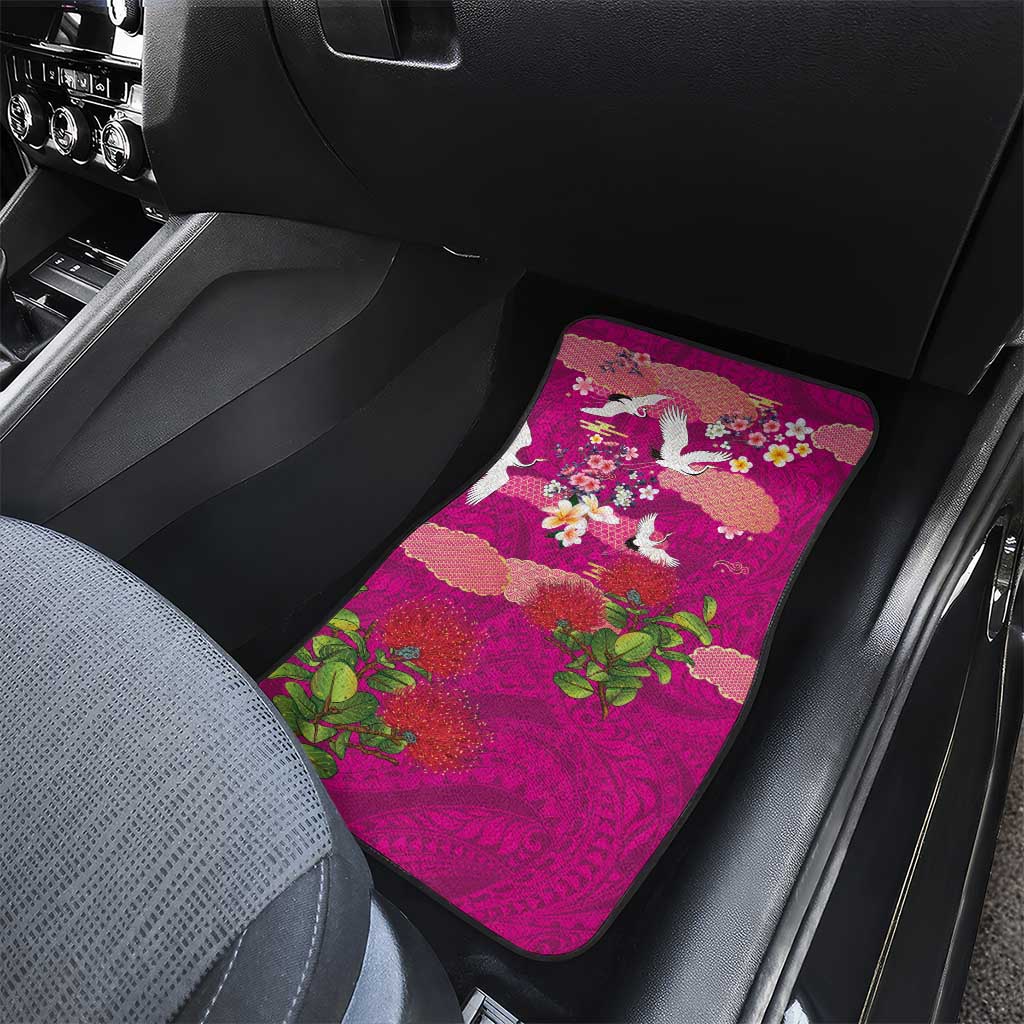 Hawaiian and Japanese Culture Together Car Mats Pink Ohia Lehua Plumeria and Sakura Blooming LT03 - Polynesian Pride