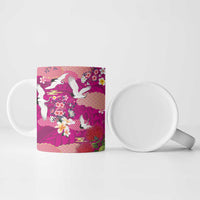 Hawaiian and Japanese Culture Together Ceramic Mug Pink Ohia Lehua Plumeria and Sakura Blooming LT03 - Polynesian Pride