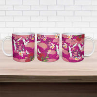 Hawaiian and Japanese Culture Together Ceramic Mug Pink Ohia Lehua Plumeria and Sakura Blooming LT03 - Polynesian Pride