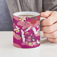 Hawaiian and Japanese Culture Together Ceramic Mug Pink Ohia Lehua Plumeria and Sakura Blooming LT03 - Polynesian Pride