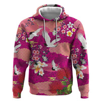 Hawaiian and Japanese Culture Together Hoodie Pink Ohia Lehua Plumeria and Sakura Blooming LT03 Pullover Hoodie Pink - Polynesian Pride