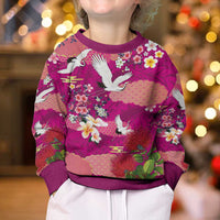 Hawaiian and Japanese Culture Together Kid Ugly Christmas Sweater Pink Ohia Lehua Plumeria and Sakura Blooming LT03 - Polynesian Pride