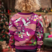 Hawaiian and Japanese Culture Together Kid Ugly Christmas Sweater Pink Ohia Lehua Plumeria and Sakura Blooming LT03 - Polynesian Pride