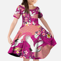 Hawaiian and Japanese Culture Together Kid Short Sleeve Dress Pink Ohia Lehua Plumeria and Sakura Blooming LT03 KID Pink - Polynesian Pride