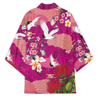 Hawaiian and Japanese Culture Together Kimono Pink Ohia Lehua Plumeria and Sakura Blooming LT03 - Polynesian Pride